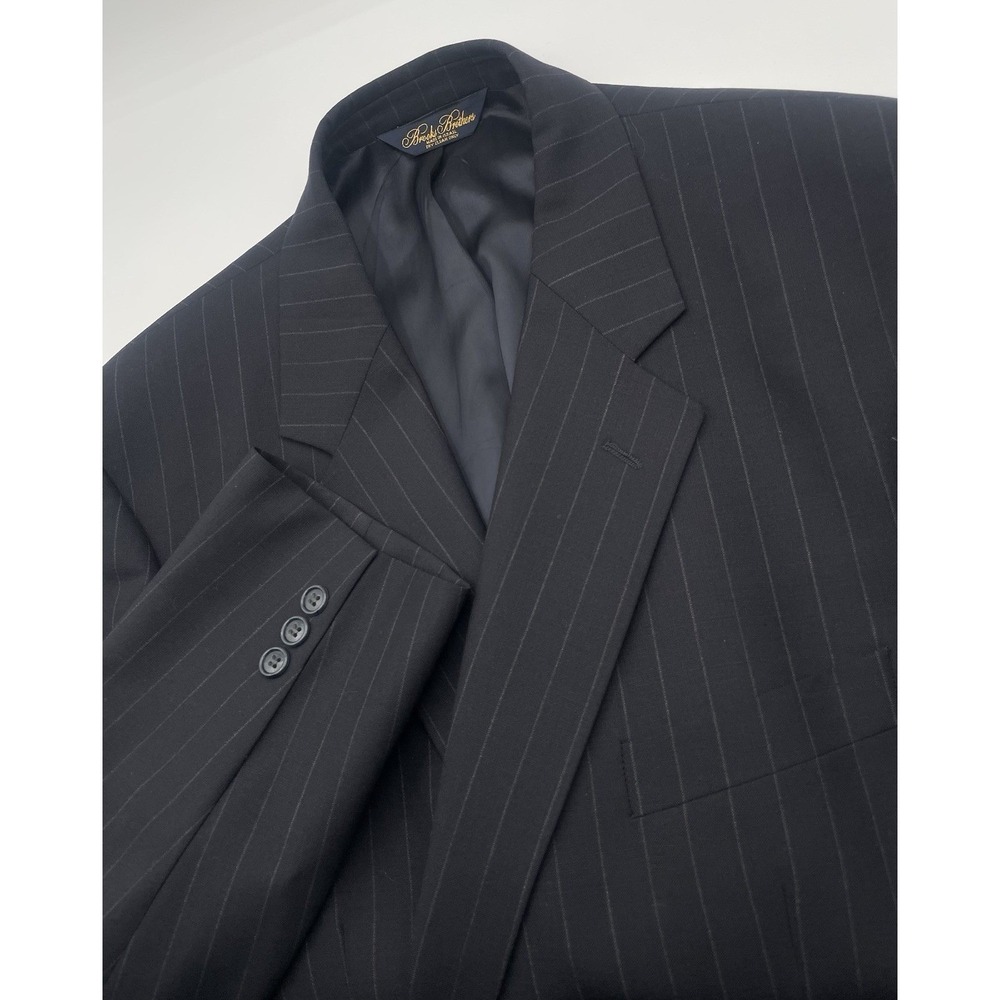 Brooks Brothers Brooksease Blazer Jacket Mens 46L Navy Striped Wool Sport Coat